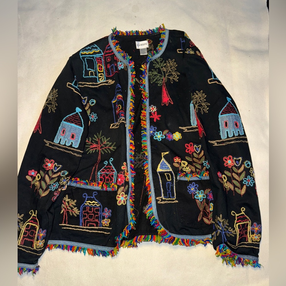 UNIQUE BOHO THROW OVER FRINGE CHICO'S JACKET